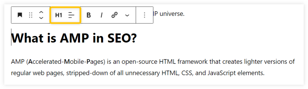 Adding H1 tag into the page via WordPress - example